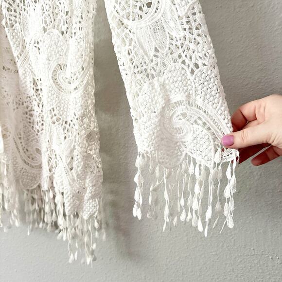 Simply Couture White Eyelet Lace Fringe Button Down Long SleeveTop Women's XL - Picture 3 of 12